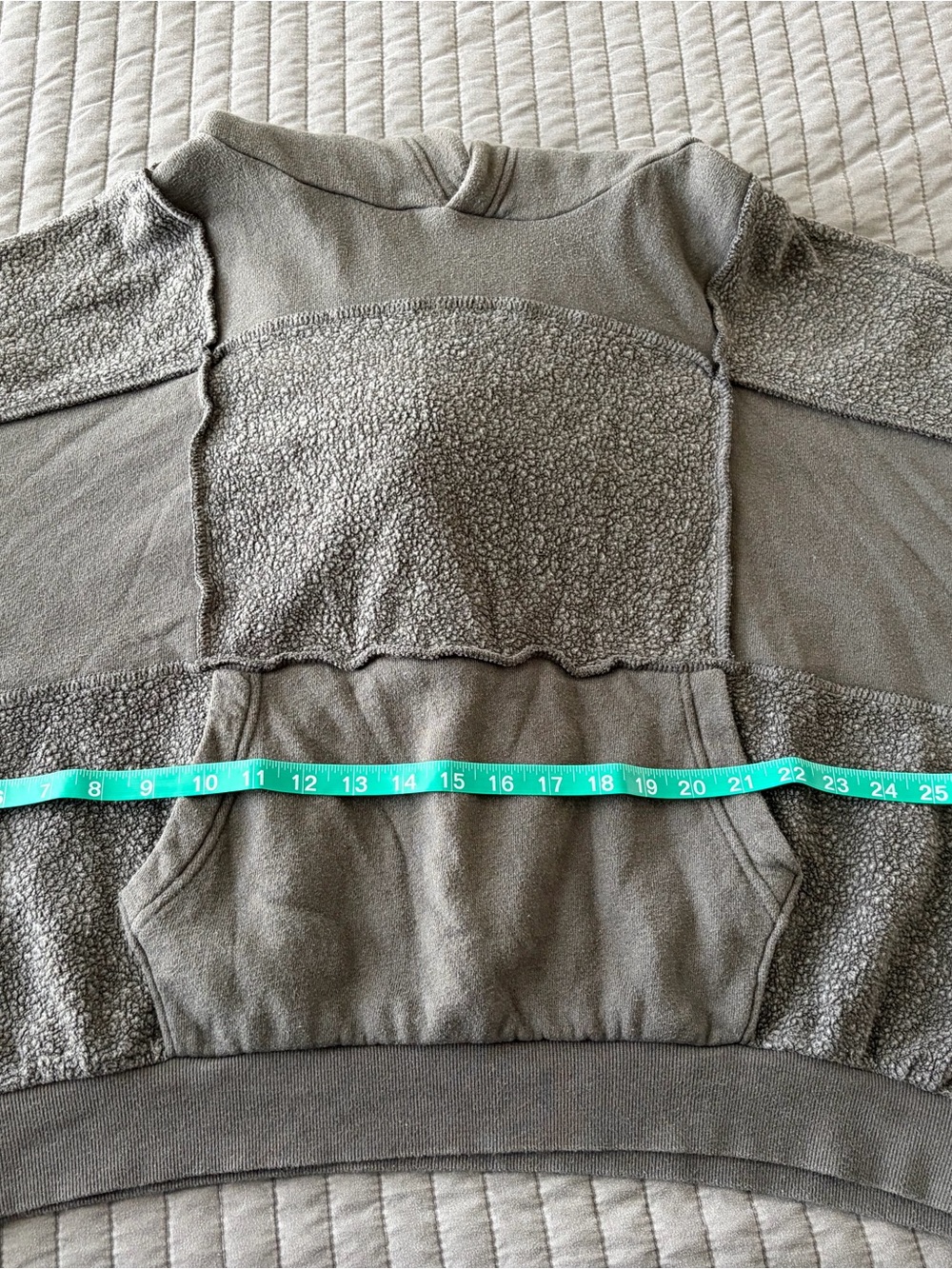 aerie Sherpa Patchwork Hoodie Mixed Media Oversized Gray Pullover Sweatshirt L - Picture 7 of 10